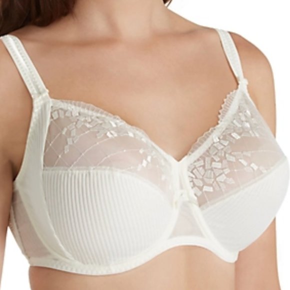 New Chantelle Underwire Ruffled Embroidered Mesh Bra 1381 in Ivory 38DD - Picture 4 of 9
